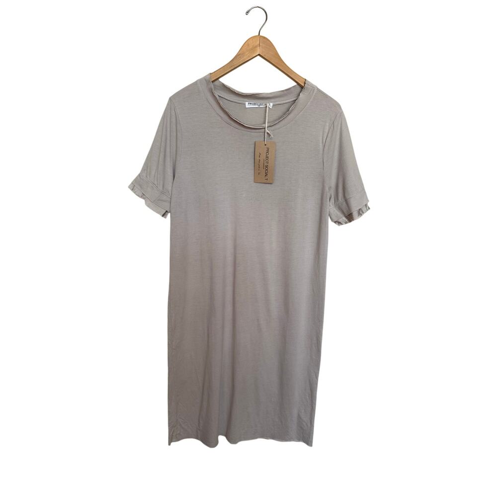 Project Social T Short Sleeve Doe T-Shirt Dress Women’s Size L Gray NWT Linen